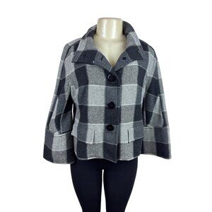 Carlisle Womens Black & Gray Plaid Wool Blend Cropped Jacket Size 8
